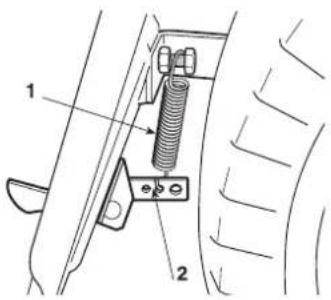 Honda HF2417HTE - Justera fjädern for gräsuppsamlarens spärnhake - 1