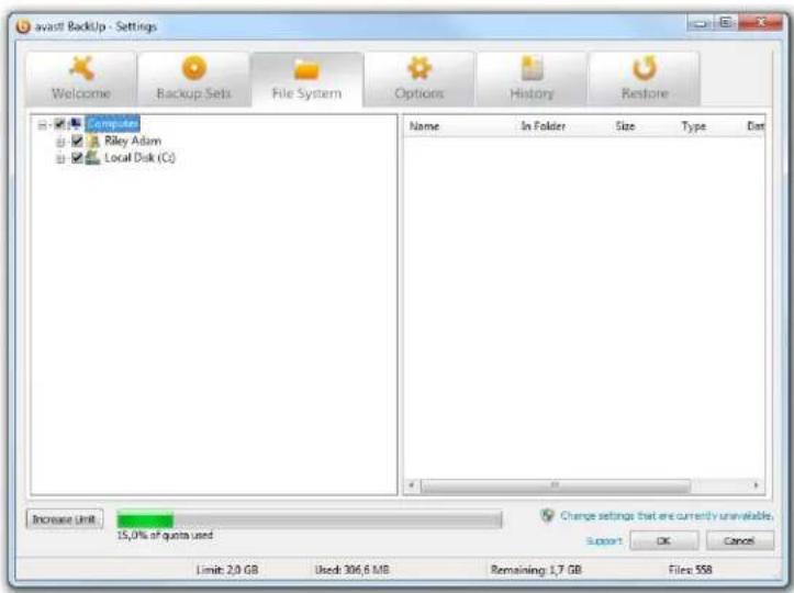 AVAST BackUp - File System tab - 1