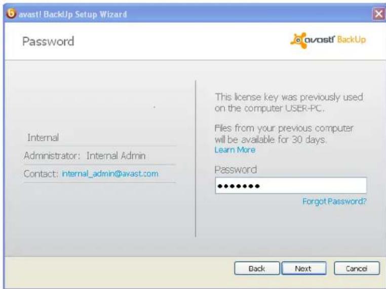 AVAST BackUp - Replacing a computer - 1