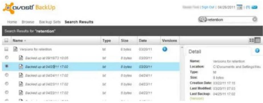 AVAST BackUp - Searching for files - 1