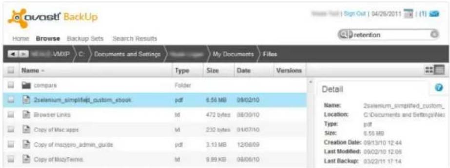 AVAST BackUp - Browsing for files - 1