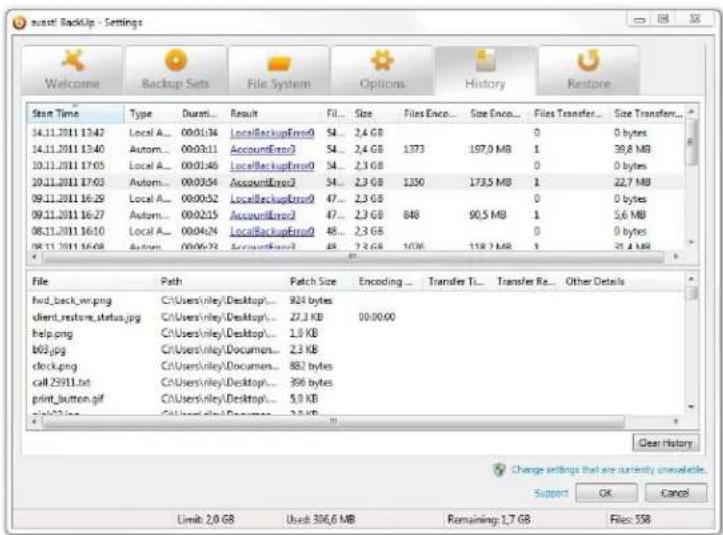 AVAST BackUp - History tab - 1