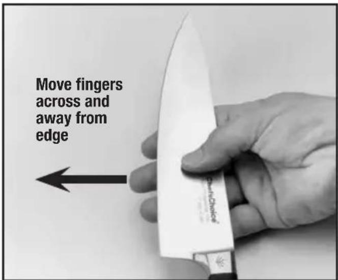 Move fingers across and away from edge