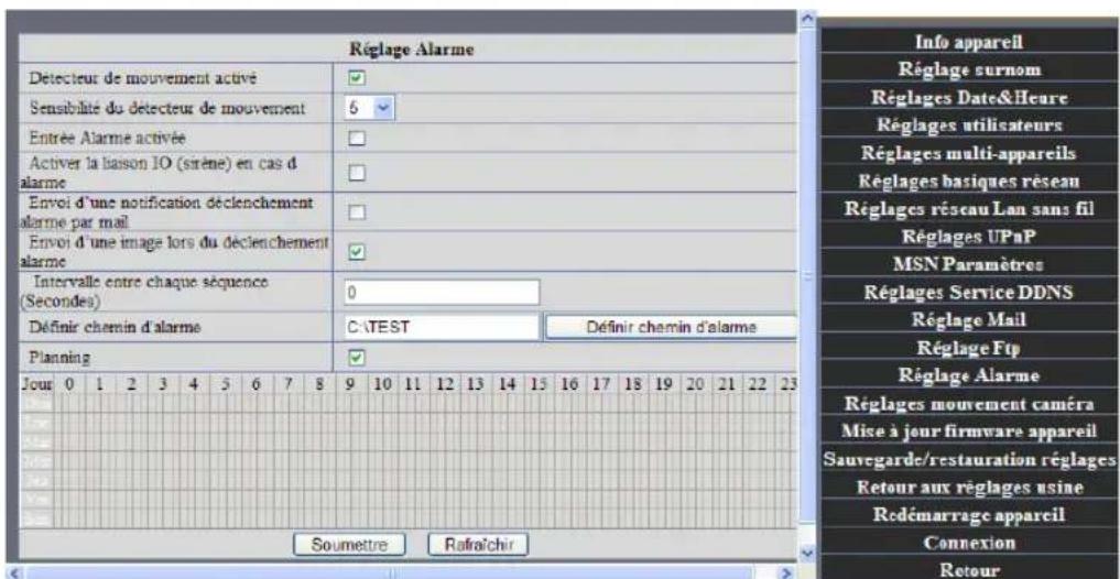 Heden CAMHED04IPWB - ■ Cliquez sur Réglage alarme. - 1