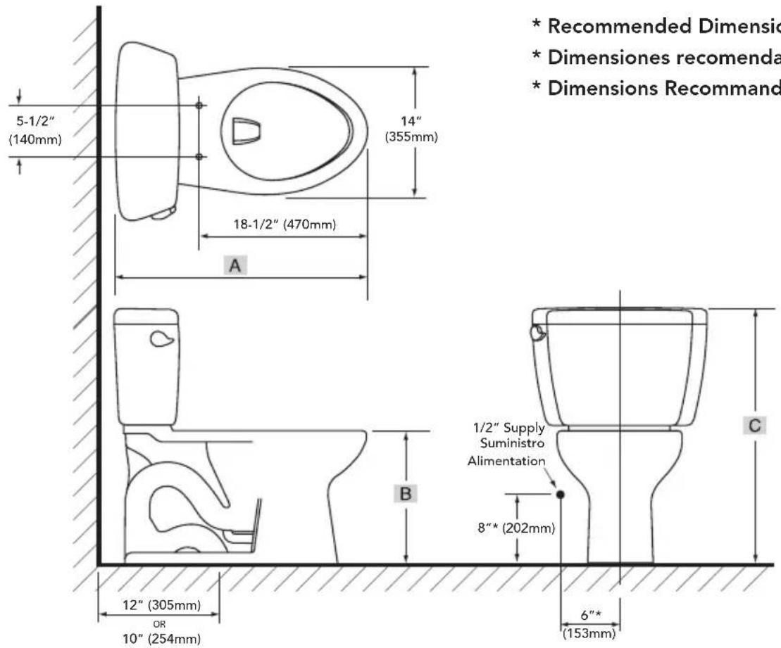TOTO CST744EFN.10 - ROUGH-IN DIMENSIONS / DIMENSIONES PRELIMINARES / DIMENSIONS BRUTES - 1