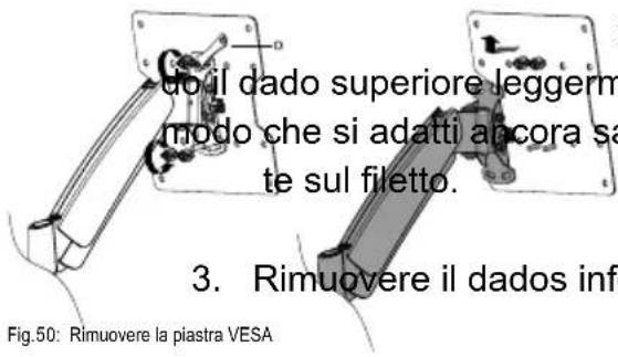 do il dado superiore leggerm modo che si adatti ancora sa te sul filetto. 3. Rimuovere il dados inf Fig 50: Rimuovere la piastra VESA