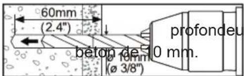 60mm (2.4") beton de 10 mm. profondeu (ø 3/8")