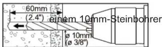 60mm (2.4") einem 10mm-Steinbohrer Ø 10mm (Ø 3/8")
