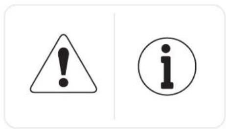 Warning symbol with exclamation mark and information icon