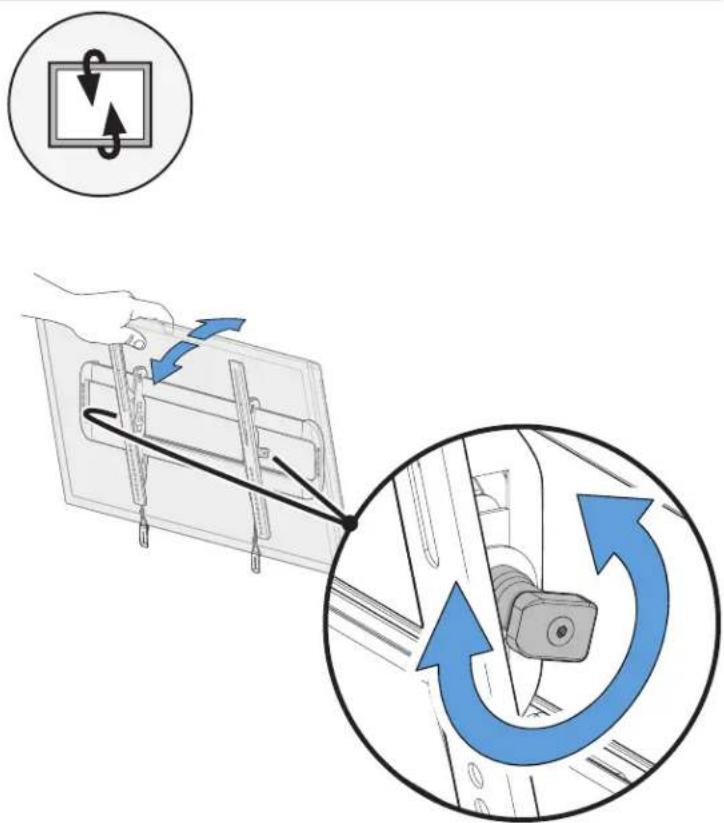 Diagram illustrating a mechanical device with blue arrows indicating clockwise rotation and directional arrows, alongside an inset showing the same component.