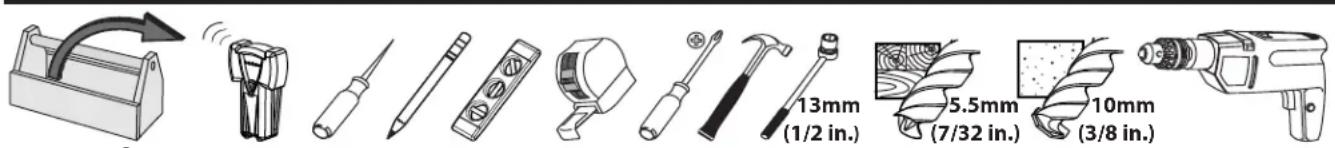 13mm (1/2 in.) 5.5mm (7/32 in.) 10mm (3/8 in.)