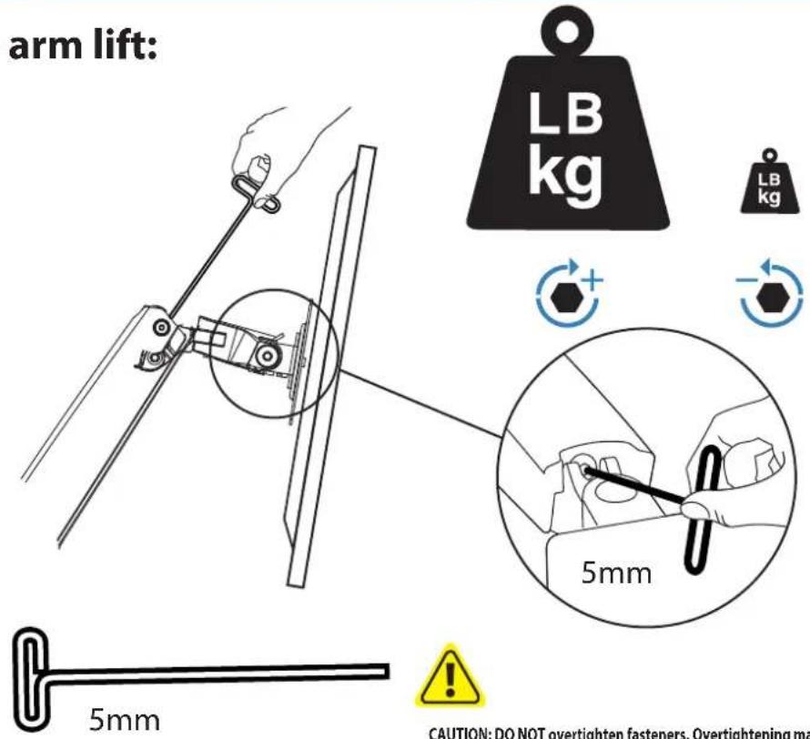 OmniMount PLAY25 - To adjust the arm lift: - 2