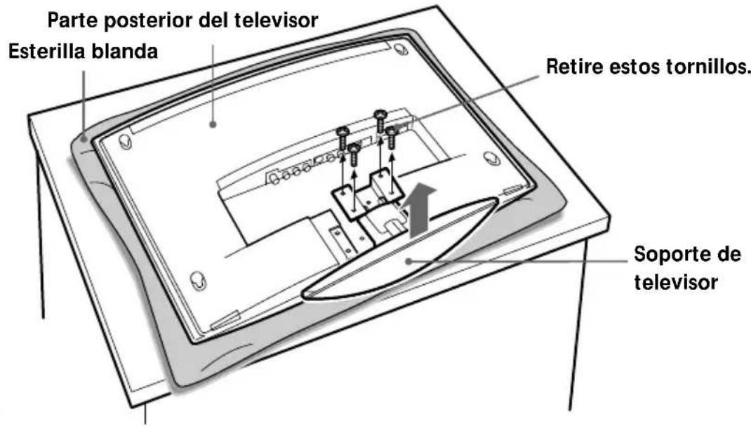 SONY SUW200 - Retire los cuatro tornillos como se muestra a continuación y separe el soporte del televisor. - 1