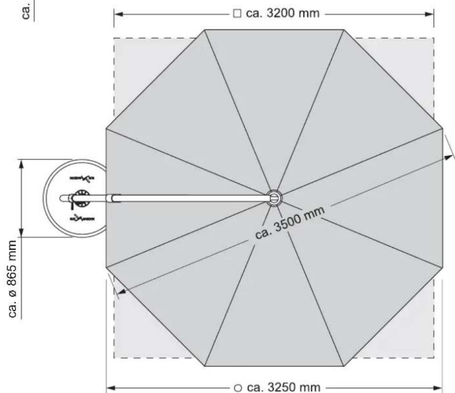 Sun Garden Easy - Platzbedarf des Ampelschirmes - 2