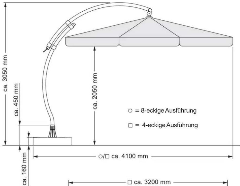 Sun Garden Easy - Platzbedarf des Ampelschirmes - 1