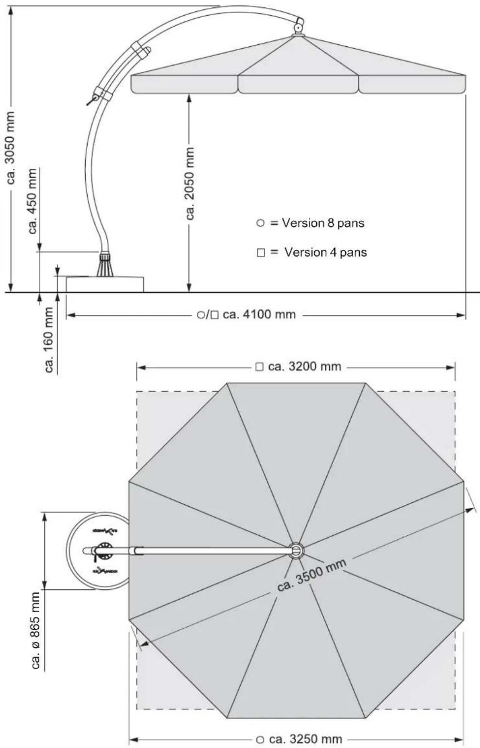 Sun Garden Easy - Encombrement du parasol - 1