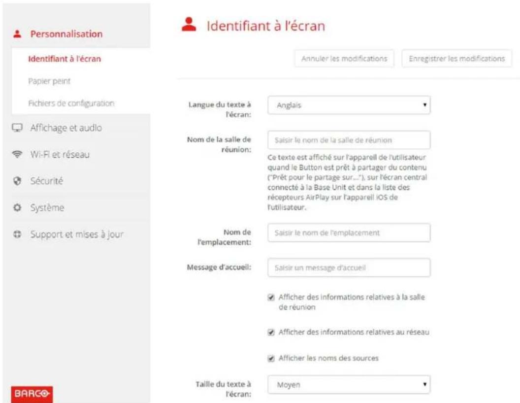 Barco ClickShare CSE200 - À propos des paramètres del as allederéunion - 1