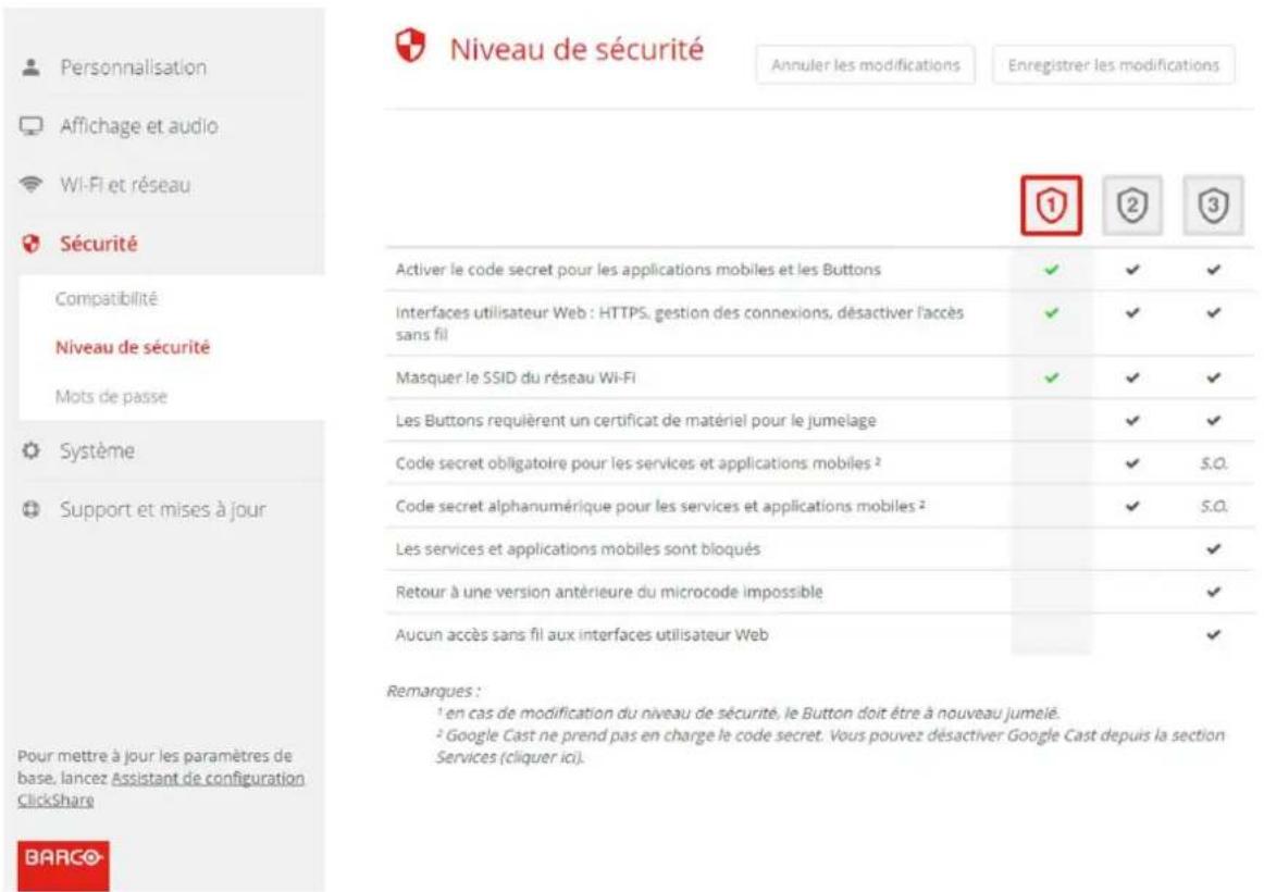Barco ClickShare CSE200 - Pourdéfinirleniveaudesécurité - 1