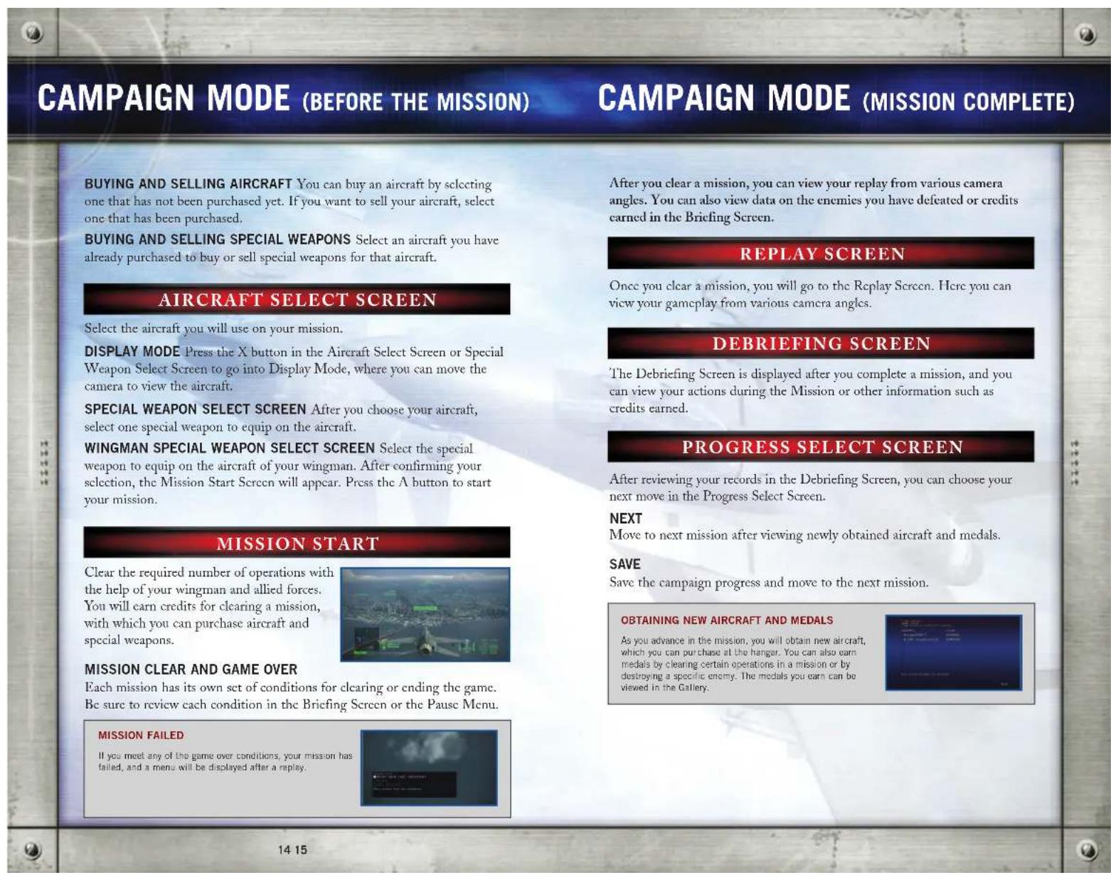 MICROSOFT Ace Combat 6 Fires of Liberation (Xbox 360) - ACTION SELECT SCREEN - 1