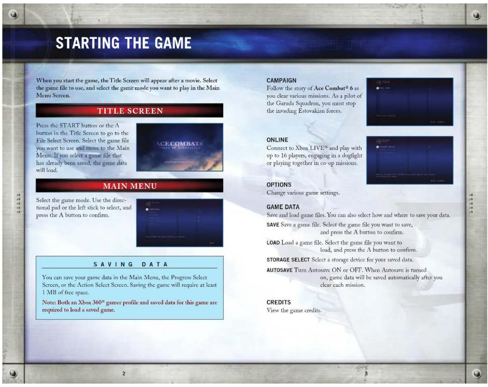 MICROSOFT Ace Combat 6 Fires of Liberation (Xbox 360) - TABLE OF CONTENTS - 1
