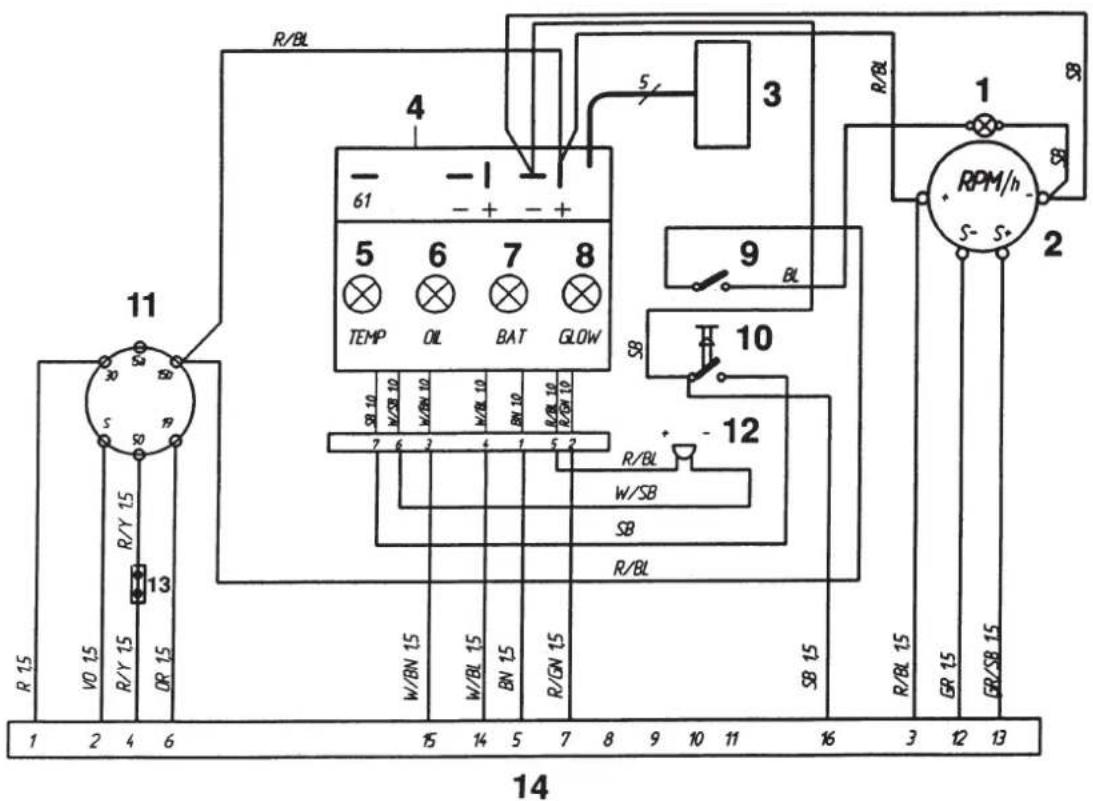 VOLVO MD2020 - Scheme de cablage electrique Tableau de bord avec contact de demarrage (Alt. 1) - 1