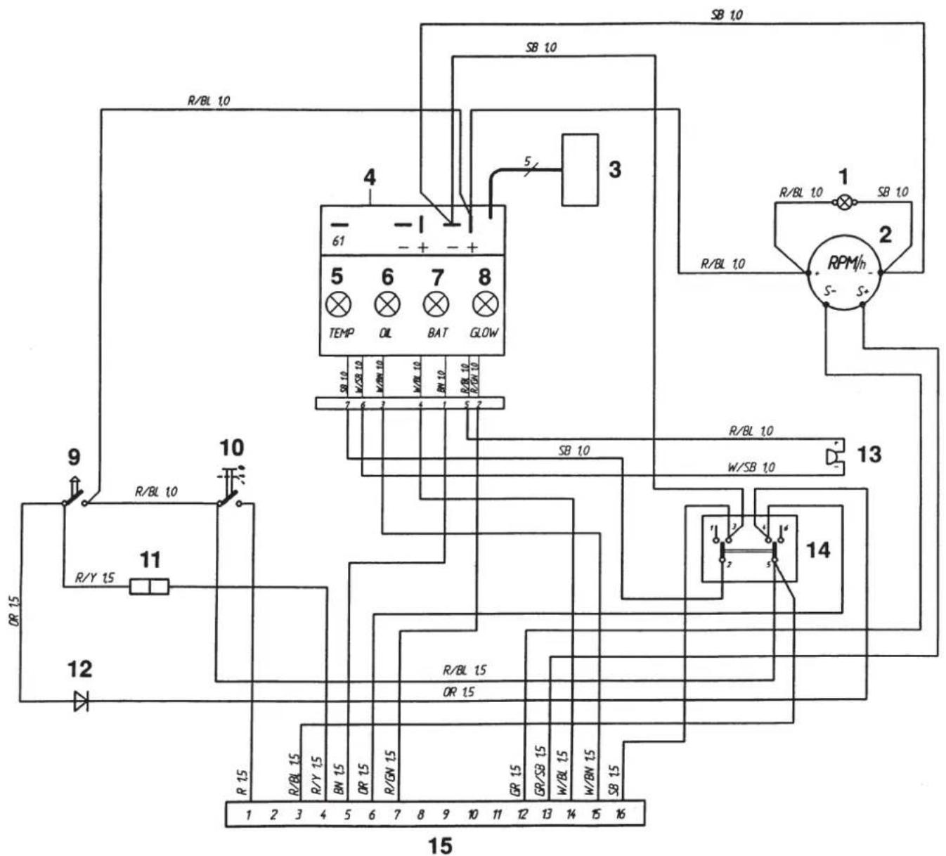 VOLVO MD2020 - Scheme de cablage electrique Tableau de bord sans contact de demarrage - 1