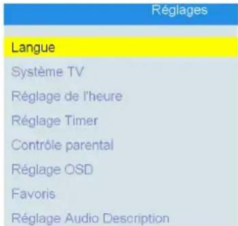 TRIAX TR 63 - Menu réglages - 1