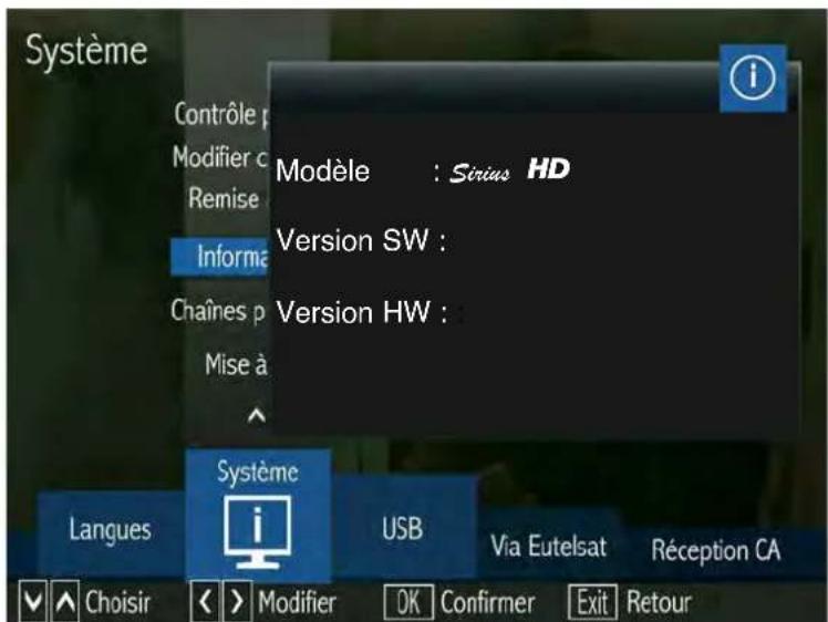 SERVIMAT Sirius HD (Fransat) - LE SOUS MENU SYSTEME (Informations) - 1