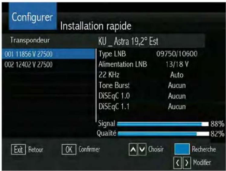 SERVIMAT TSV76HDU - LE SOUS MENU CONFIGURATION (recherche des chaînes de l'offre de service TNTSAT) - 1