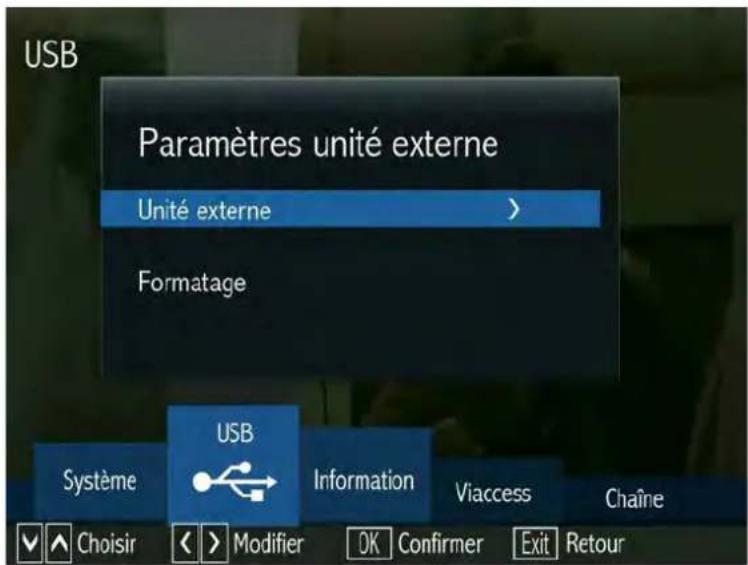 SERVIMAT TSV76HDU - LE SOUS MENU USB (Paramètres PVR/Unité externe) - 1
