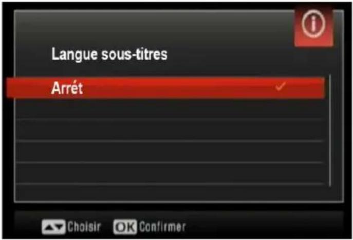 Langue sous-titres Arrêt Choisir OK Confirmer