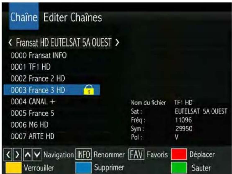 SERVIMAT Sirius HD (BisTV) - LE SOUS MENU EDITER CHAINES (Supprimer une chaine) - 1