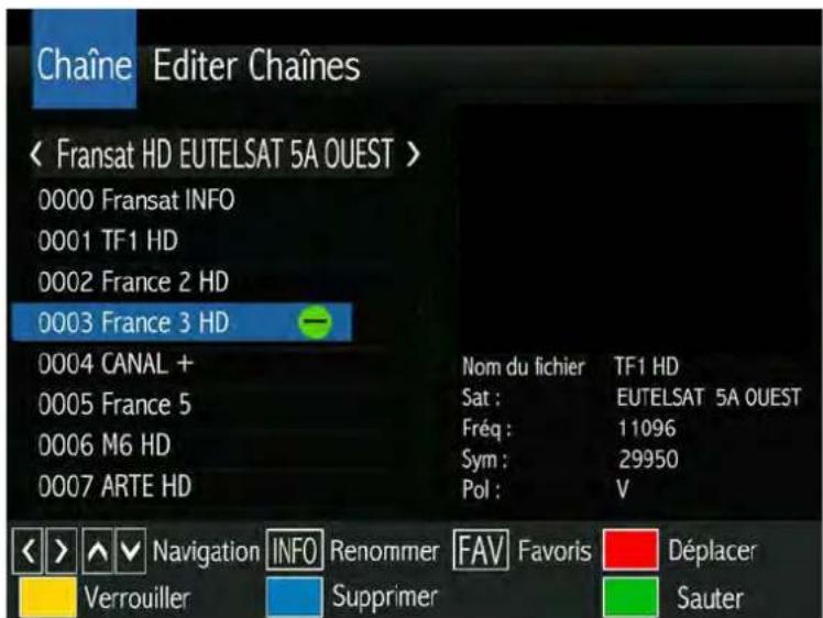 SERVIMAT Sirius HD (BisTV) - LE SOUS MENU EDITER CHAINES (Sauter une chaine) - 1