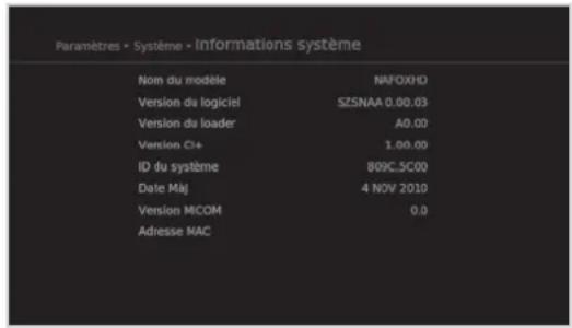 HUMAX NAFOX HD - Informations système - 1