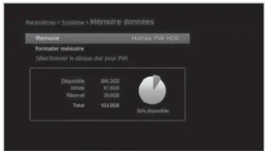 HUMAX NAFOX HD - MENU  Paramètres  Système  Mémoire données - 1