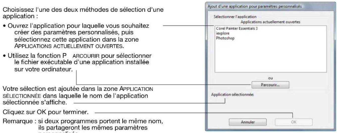 WACOM Intuos4 Wireless - CREATION D'UN PARAMÉTRE SPECIFIQUE À UNE APPLICATION - 1