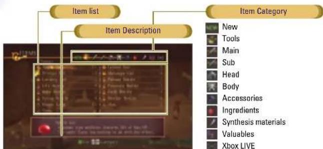 MICROSOFT Tales of Vesperia (Xbox 360) - ITEMS MENU - 1