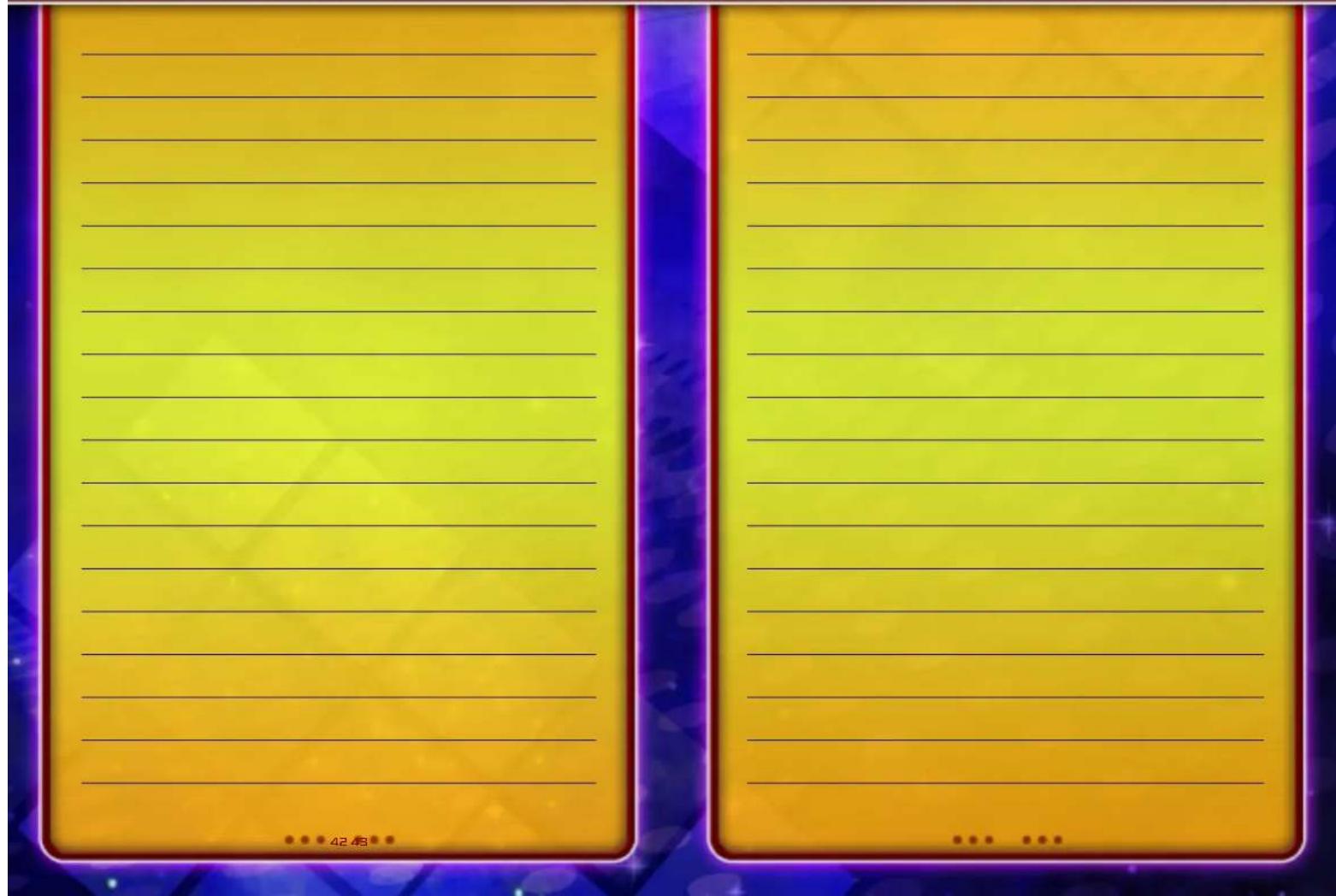 Two identical yellow sticky note sheets with horizontal black lines, each featuring a purple border and a small number '42.48' at the bottom left.