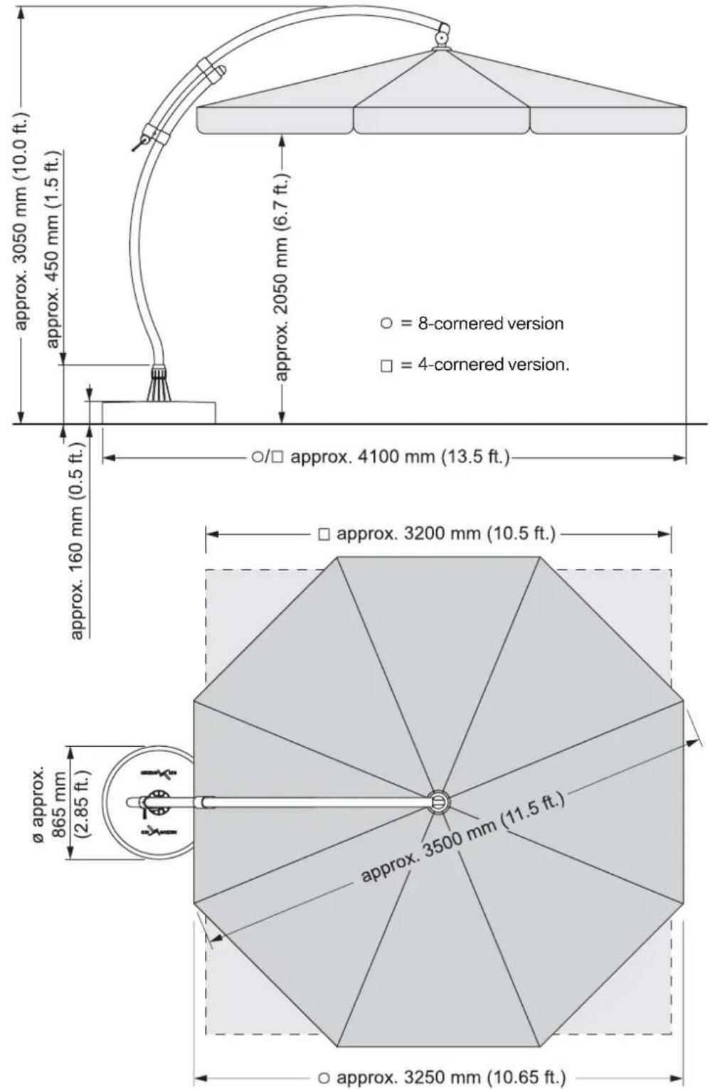 Sun Garden Easy Parasol - Sunshade space requirements - 1
