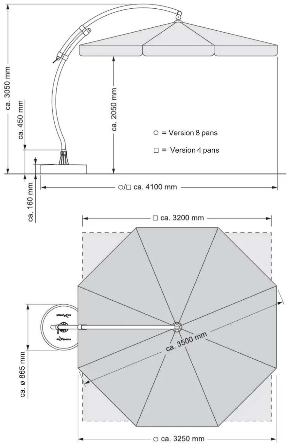 Sun Garden Easy Parasol - Encombrement du parasol - 1