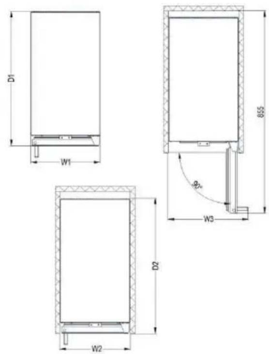 ELECTROLUX ERW0673AOA - DIMENSIONS D'INSTALLATION (MM) ET EXIGENCES DE VENTILATION - 2