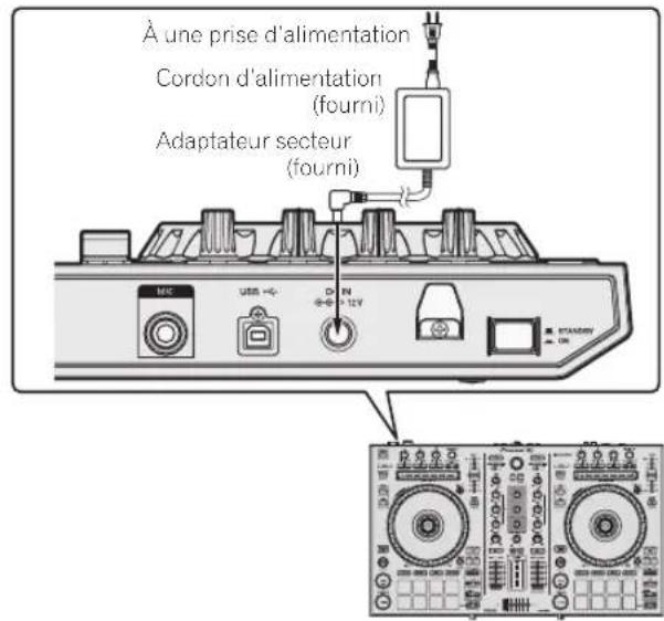 PIONEER DDJRR - Raccordez l'adaptateur secteur. - 1