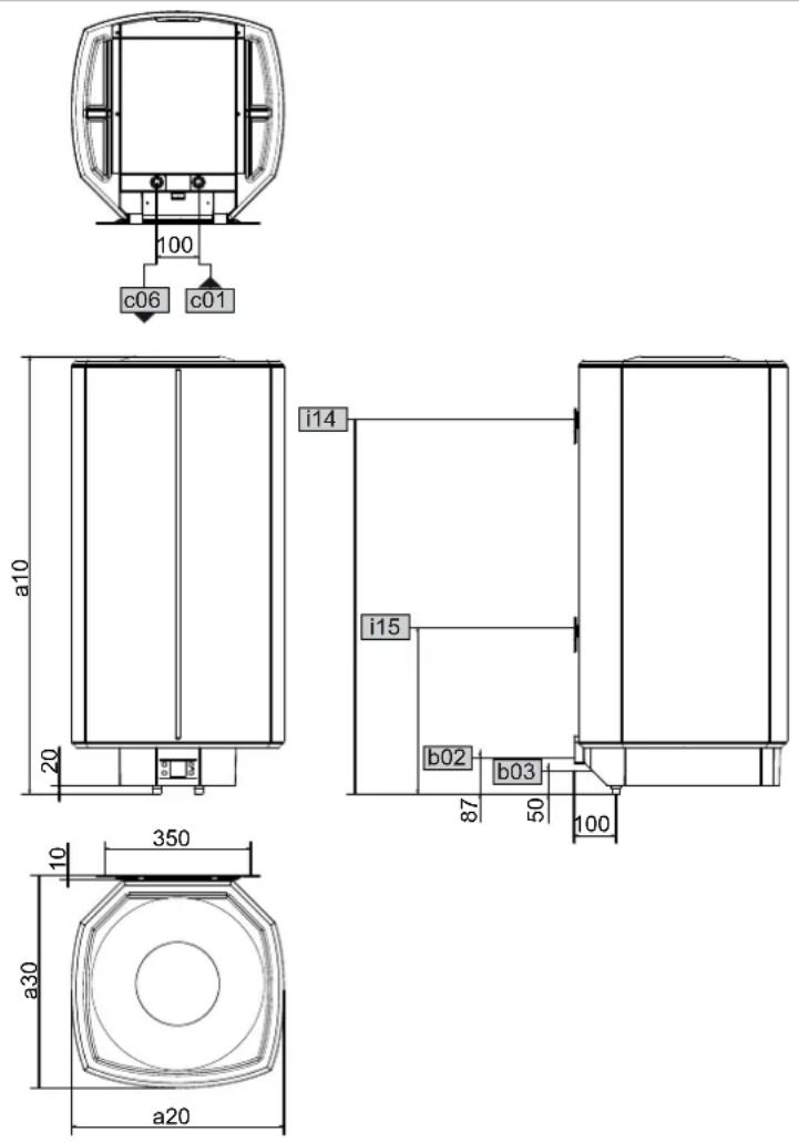 STIEBEL ELTRON SHZ 100 LCD - Afmetingen en aansluitingen - 1