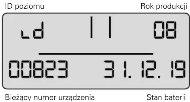ID poziomu Rok produkcji ld 11 08 00823 31.12.19 Bieżący numer urządzenia Stan baterii