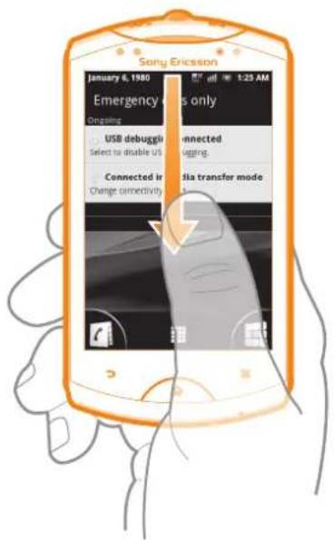 SONY ERICSSON WT19i - Pour ouvrir le volet de notification - 1