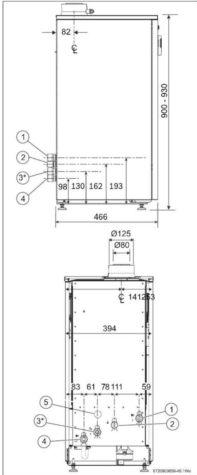 BUDERUS Logano plus GB102S 1630 - Passage de tuyaux derrière la chaudiere - 1