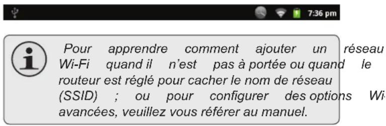 COBY MID7127 - Sélectionner un réseau wi-fi disponible auquel vous pouvez vous connecter : - 2