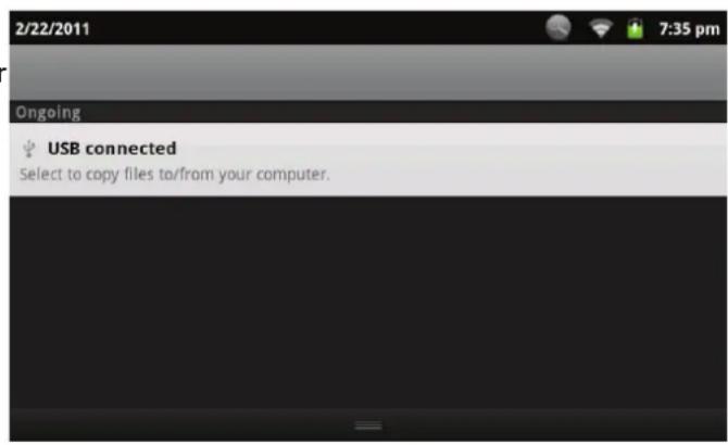 COBY MID7127 - Cuando la tableta se encuesta conectada, aparecerá un icono de USB en la barra de notifications. - 1