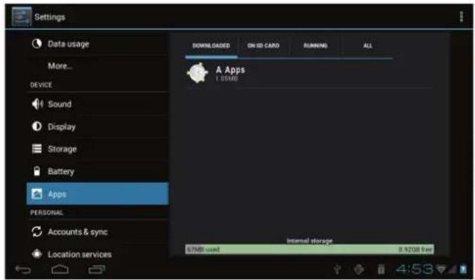 COBY MID7047 - To uninstall an application: - 1