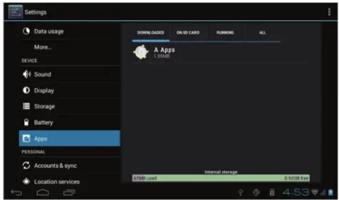 COBY MID7036 - To uninstall an application: - 1